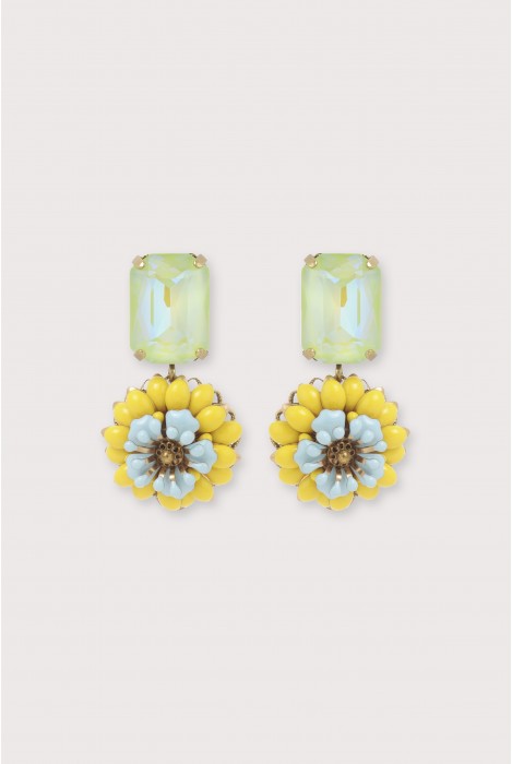 Boucles d'oreilles camelia strass jaune