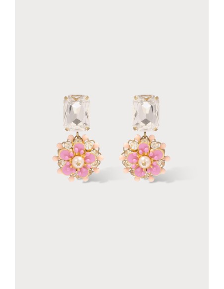 Boucles d'oreilles camelia strass cristal