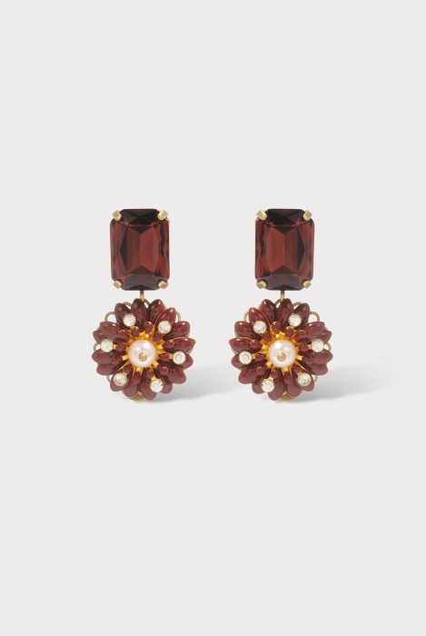 Boucles d'oreilles camelia strass bordeaux
