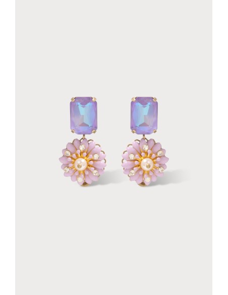 Boucles d'oreilles camelia strass parme