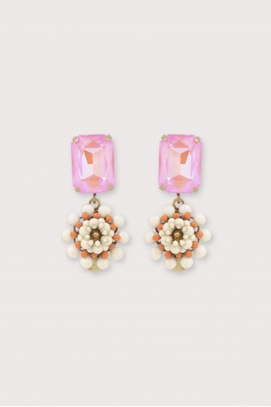Boucles d'oreilles camelia strass ivoire