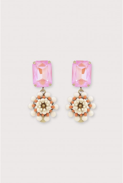 Boucles d'oreilles camelia strass ivoire