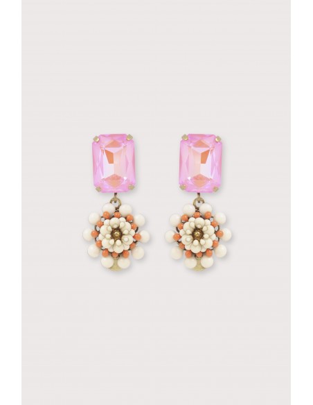 Boucles d'oreilles camelia strass ivoire