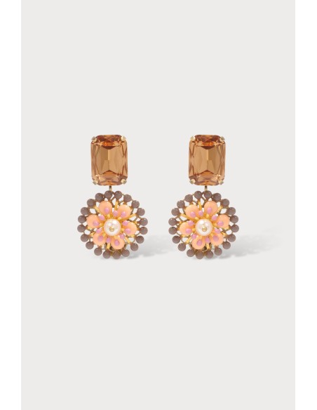 Boucles d'oreilles camelia strass saumon