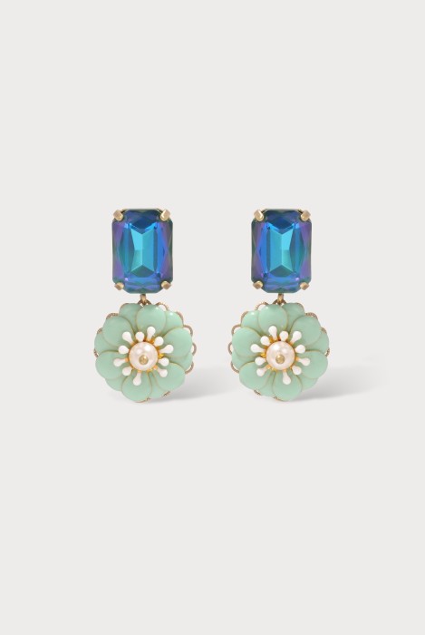 Boucles d'oreilles camelia strass mint
