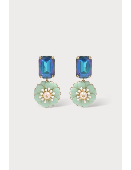 Boucles d'oreilles camelia strass mint
