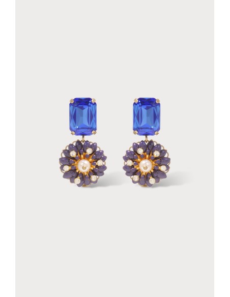 Boucles d'oreilles camelia strass mauve