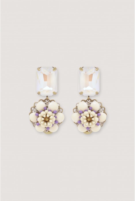 Boucles d'oreilles camelia strass blanc