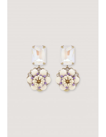 Boucles d'oreilles camelia strass blanc