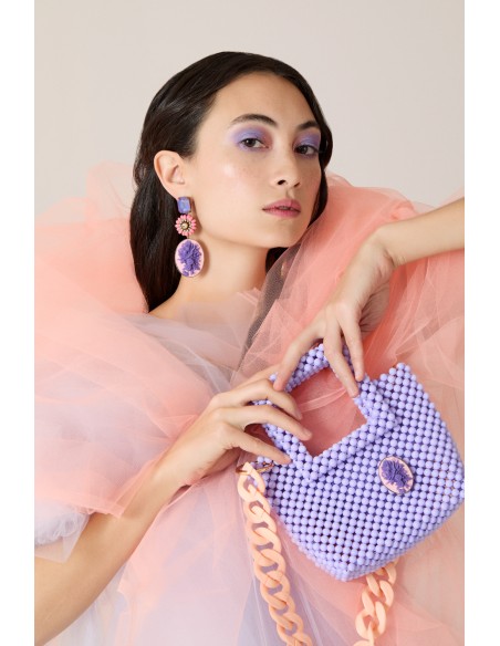 Boucles d'oreilles camélia big bouquet mauve