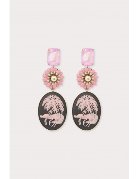 Boucles d'oreilles camélia big flamand rose