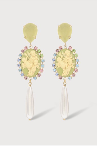 boucles d'oreilles camée anges  vert