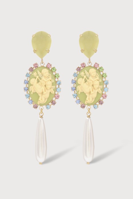 boucles d'oreilles camée anges  vert