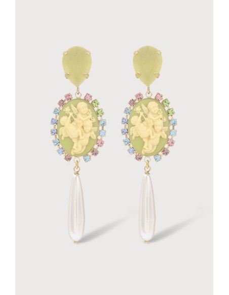 boucles d'oreilles camée anges  vert