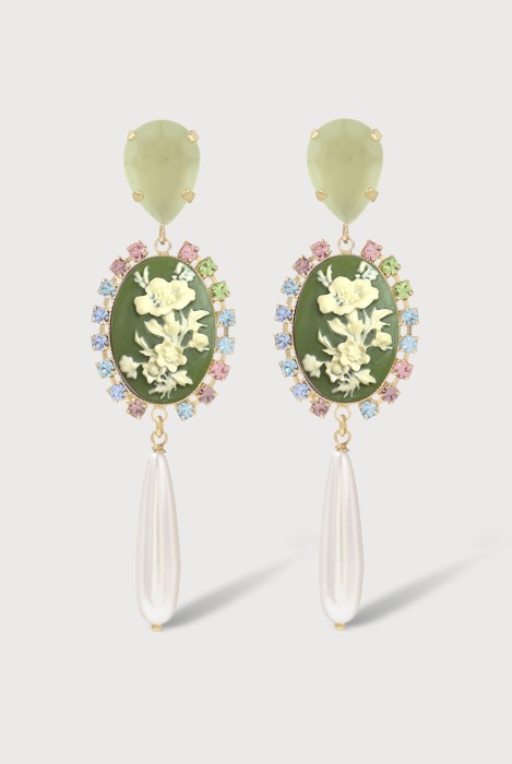 Boucles d'oreilles camée fleur vert