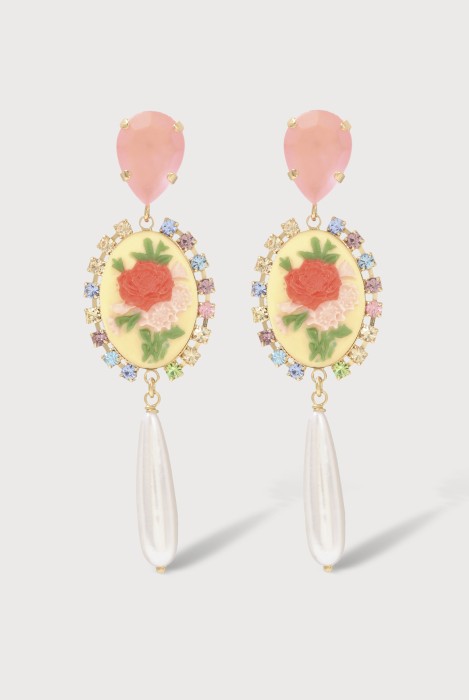 Boucles d'oreilles camée fleuri coloré