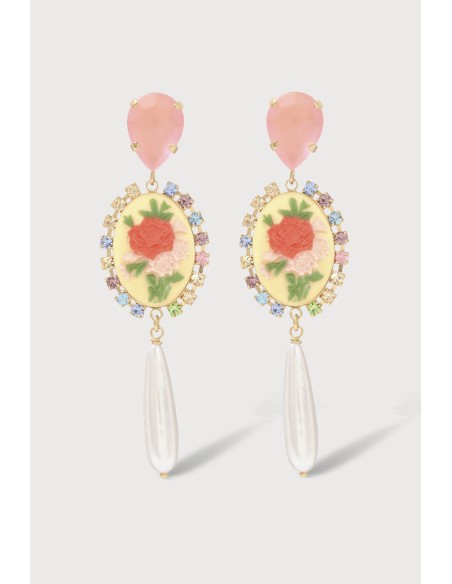 Boucles d'oreilles camée fleuri coloré