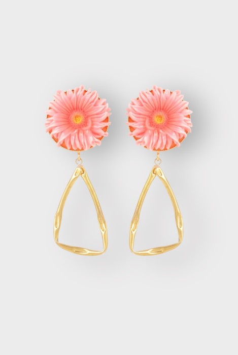 boucles d'oreilles pendantes fleuries rose