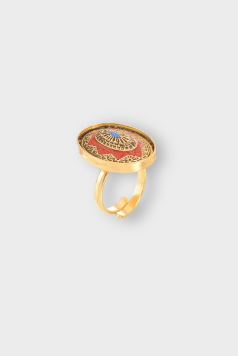Bague réglable cabochon peint à la main