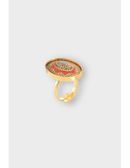 Bague réglable cabochon peint à la main