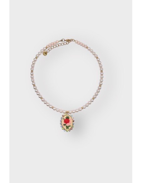 Collier perles set camée fleur