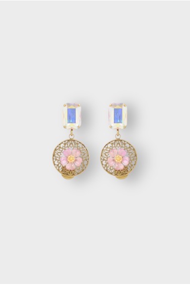 boucles d'oreilles courtes à fleur nacrée rose