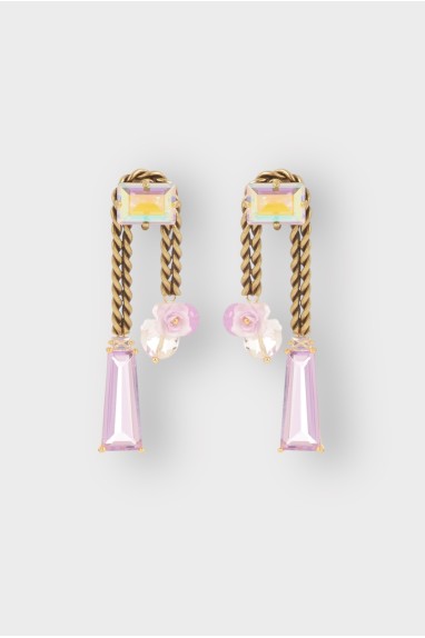 Boucles d'oreilles torsadées clip et strass rose
