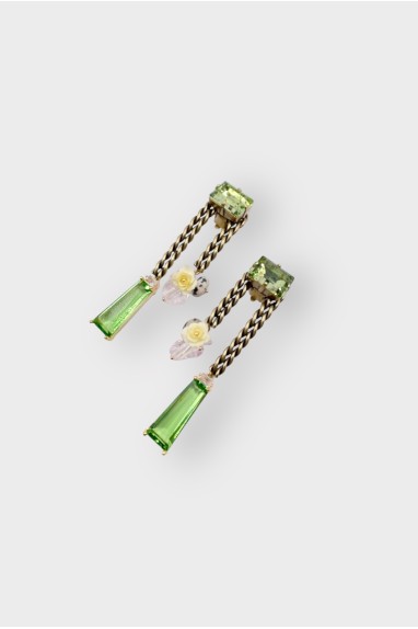 Boucles d'oreilles torsadées clip et strass rose 2