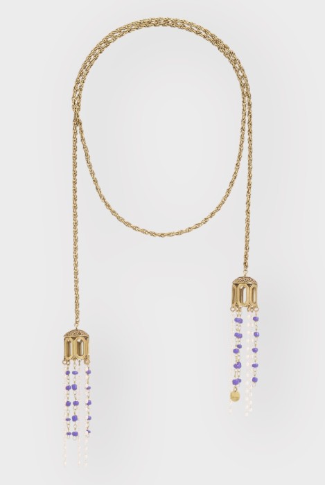 Sautoir bronze antique perles bleues