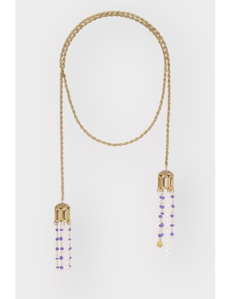 Sautoir bronze antique perles bleues