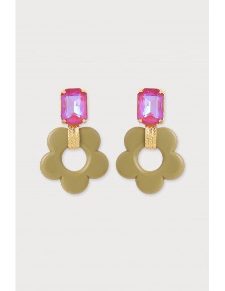 Boucles d'oreilles en forme de fleur kaki.