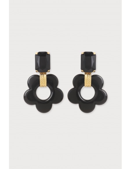 Boucles d'oreilles en forme de fleur noir.
