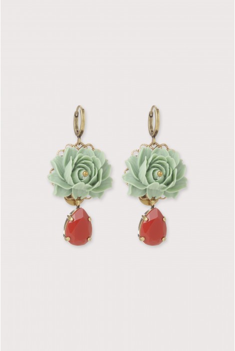 Boucles d'oreilles dormeuses queen Lily turquoise rouge