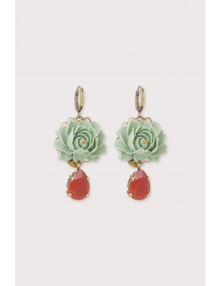 Boucles d'oreilles dormeuses queen Lily turquoise rouge