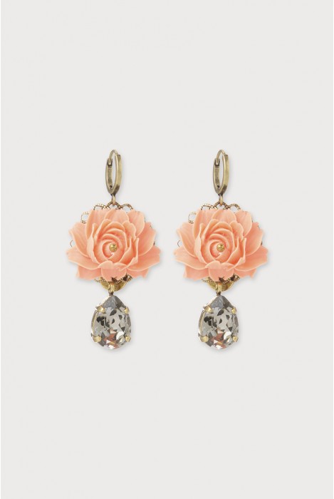 Boucles d'oreilles dormeuses queen saumon gris