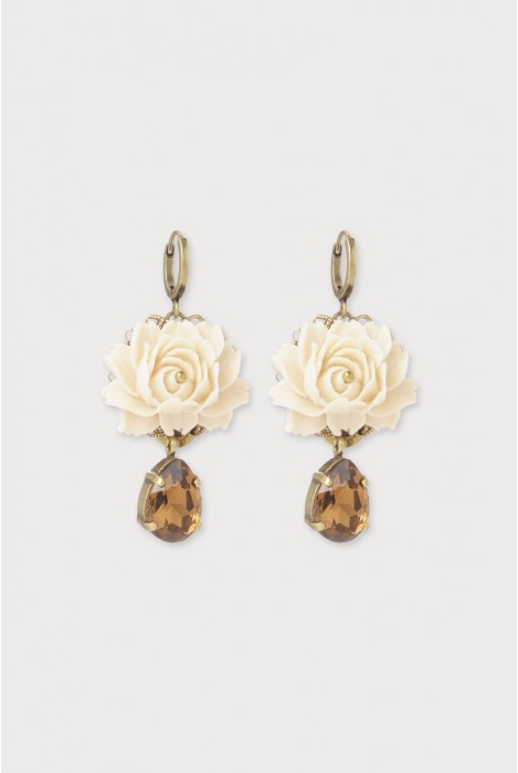 Boucles d'oreilles dormeuses queen Lily ivoire cognac