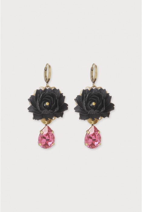 Boucles d'oreilles dormeuses queen Lily  noir rose