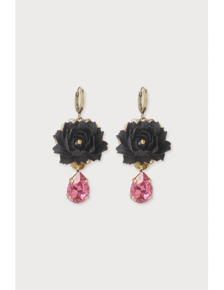 Boucles d'oreilles dormeuses queen Lily  noir rose
