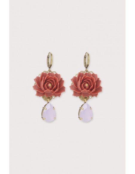 Boucles d'oreilles dormeuses queen Lily rouge orchid