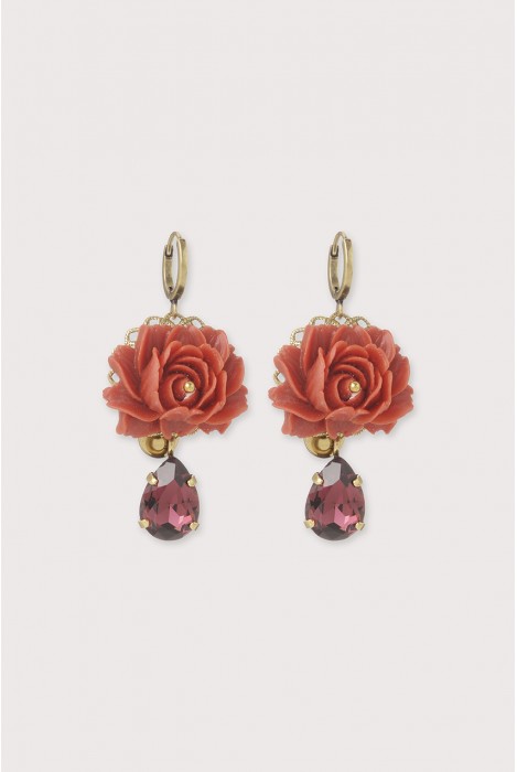 Boucles d'oreilles dormeuses queen Lily rouge prune