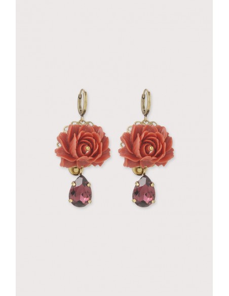 Boucles d'oreilles dormeuses queen Lily rouge prune