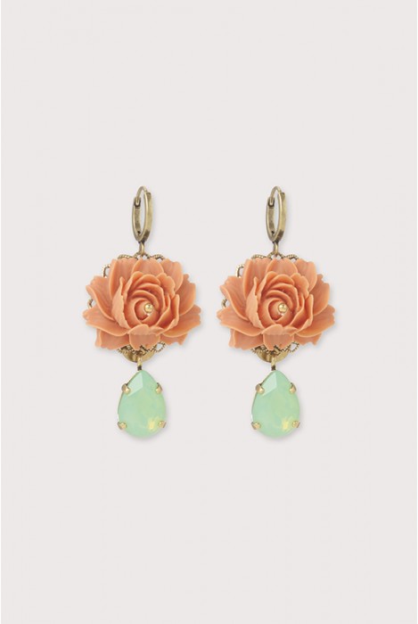 Boucles d'oreilles dormeuses queen Lily corail mint