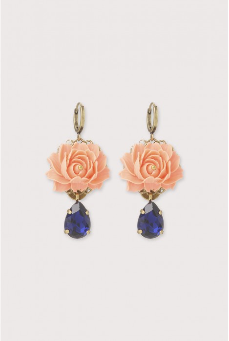 Boucles d'oreilles dormeuses queen Lily saumon saphir