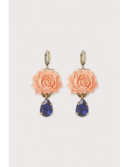 Boucles d'oreilles dormeuses queen Lily saumon saphir