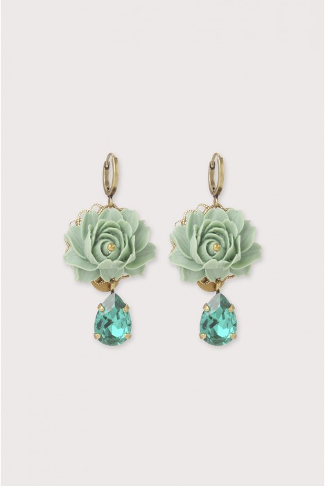 Boucles d'oreilles dormeuses queen Lily vert émeraude