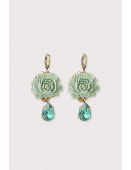 Boucles d'oreilles dormeuses queen Lily vert émeraude