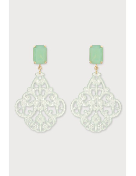 Boucles d'oreilles baroques légères en résine colorée. Couleur mint.