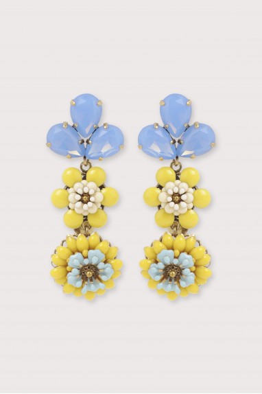 boucles d'oreilles camelia trefle jaune bleu