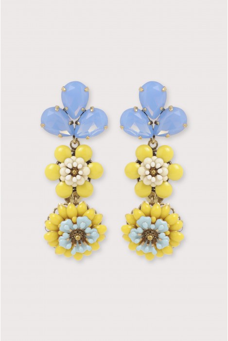 boucles d'oreilles camelia trefle jaune bleu