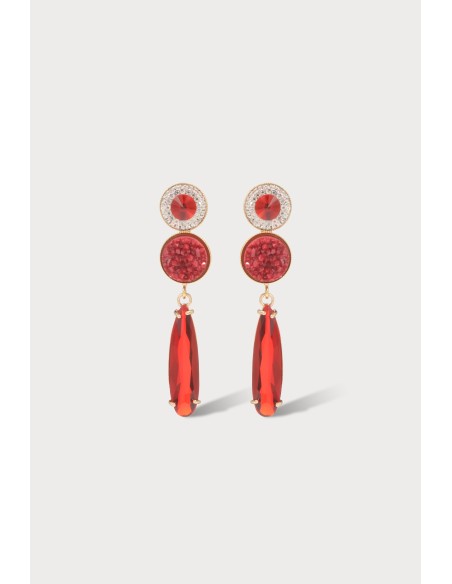 Boucles d'oreilles en laiton doré à l'or fin, avec un cabochon en résine et une goutte en verre.